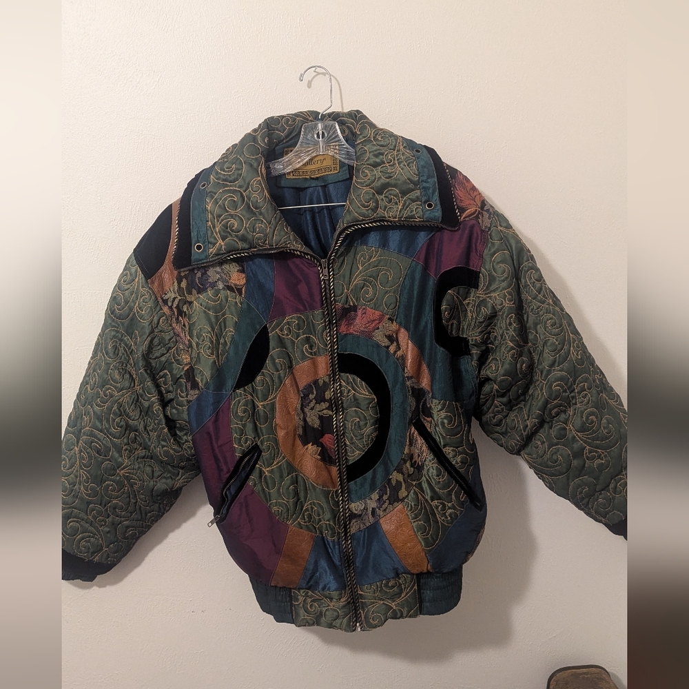 VNT Neiman Marcus Patchwork Down Puffer Coat- Embroidered